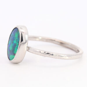 White Gold Blue Green Yellow Solid Australian Black Opal Engagement Ring