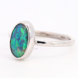 White Gold Blue Green Yellow Solid Australian Black Opal Engagement Ring