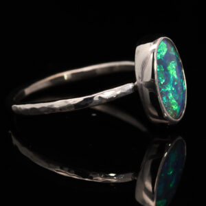 White Gold Blue Green Yellow Solid Australian Black Opal Engagement Ring