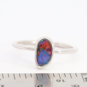 White Gold Red Blue Green Purple Solid Australian Boulder Opal Engagement Ring