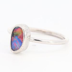 White Gold Red Blue Green Purple Solid Australian Boulder Opal Engagement Ring