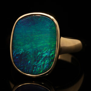 Yellow Gold Blue Green Solid Australian Boulder Opal Engagement Ring