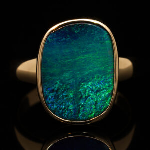 Yellow Gold Blue Green Solid Australian Boulder Opal Engagement Ring