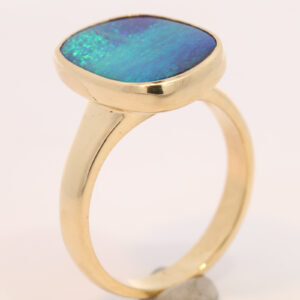 Yellow Gold Blue Green Solid Australian Boulder Opal Engagement Ring