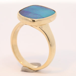 Yellow Gold Blue Green Solid Australian Boulder Opal Engagement Ring