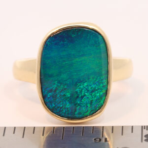 Yellow Gold Blue Green Solid Australian Boulder Opal Engagement Ring