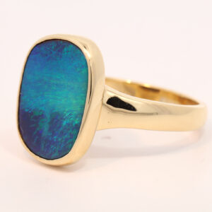 Yellow Gold Blue Green Solid Australian Boulder Opal Engagement Ring
