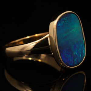 Yellow Gold Blue Green Solid Australian Boulder Opal Engagement Ring