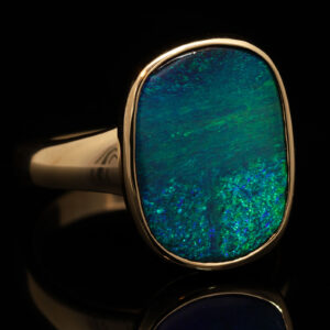 Yellow Gold Blue Green Solid Australian Boulder Opal Engagement Ring