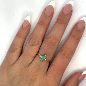 Yellow Gold Blue Green Yellow Orange Solid Australian Black Opal and Diamond Engagement Ring