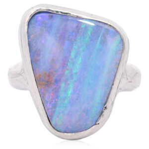 Sterling Silver Blue Green Purple Solid Australian Boulder Opal Ring