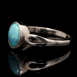 Sterling Silver Blue Green Solid Australian Black Opal Ring