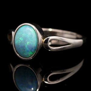 Sterling Silver Blue Green Solid Australian Black Opal Ring