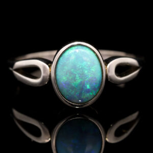Sterling Silver Blue Green Solid Australian Black Opal Ring