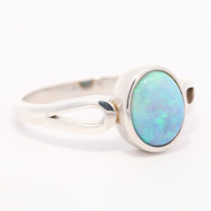 Sterling Silver Blue Green Solid Australian Black Opal Ring