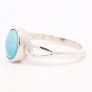 Sterling Silver Blue Green Solid Australian Black Opal Ring