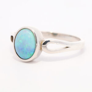 Sterling Silver Blue Green Solid Australian Black Opal Ring
