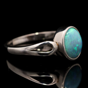 Sterling Silver Blue Green Solid Australian Black Opal Ring