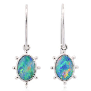 White Gold Blue Green Yellow Orange Australian Doublet Opal Earrings