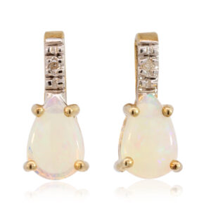 Yellow Gold Blue Green Solid Australian Crystal Opal and Diamond Earrings