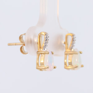 Yellow Gold Blue Green Solid Australian Crystal Opal and Diamond Earrings