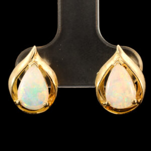 Yellow Gold Blue Green Yellow Orange Pink Solid Australian Crystal Opal Earrings