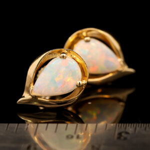 Yellow Gold Blue Green Yellow Orange Pink Solid Australian Crystal Opal Earrings