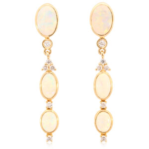 Yellow Gold Blue Green Yellow Orange Pink Solid Australian Crystal Opal and Diamond Earrings