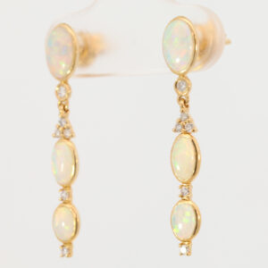 Yellow Gold Blue Green Yellow Orange Pink Solid Australian Crystal Opal and Diamond Earrings