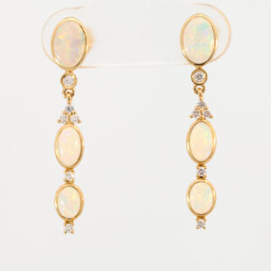 Yellow Gold Blue Green Yellow Orange Pink Solid Australian Crystal Opal and Diamond Earrings