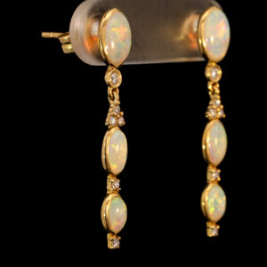 Yellow Gold Blue Green Yellow Orange Pink Solid Australian Crystal Opal and Diamond Earrings