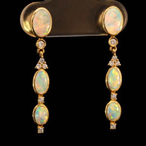 Yellow Gold Blue Green Yellow Orange Pink Solid Australian Crystal Opal and Diamond Earrings