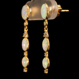 Yellow Gold Blue Green Yellow Orange Pink Solid Australian Crystal Opal and Diamond Earrings
