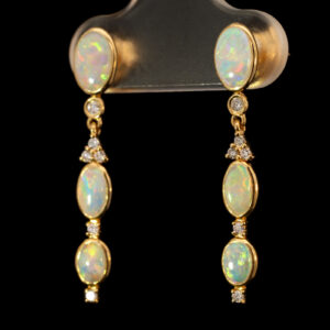 Yellow Gold Blue Green Yellow Orange Pink Solid Australian Crystal Opal and Diamond Earrings