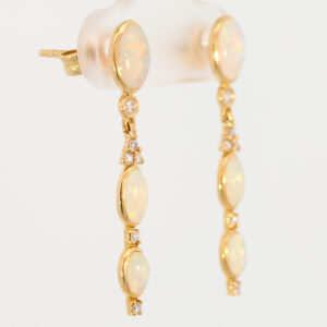 Yellow Gold Blue Green Yellow Orange Pink Solid Australian Crystal Opal and Diamond Earrings