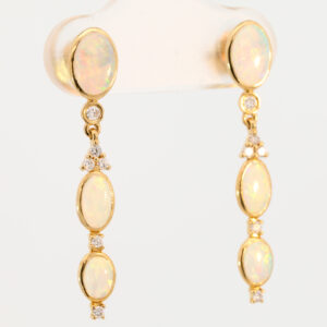Yellow Gold Blue Green Yellow Orange Pink Solid Australian Crystal Opal and Diamond Earrings