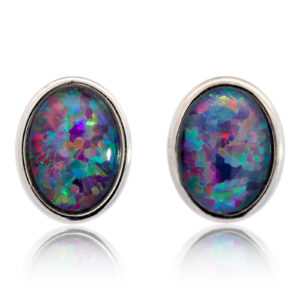 Sterling Silver Blue Green Red Yellow Orange Triplet Opal Earrings