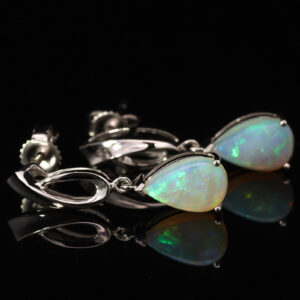White Gold Blue Green Purple Crystal Opal Earrings