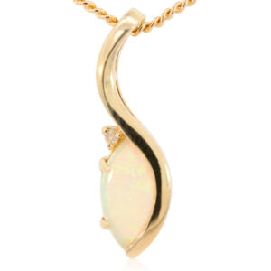 Yellow Gold Blue Green Yellow Orange Purple Solid Australian Crystal Opal and Diamond Pendant Necklace