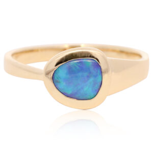 Yellow Gold Blue Green Solid Australian Boulder Opal Engagement Ring