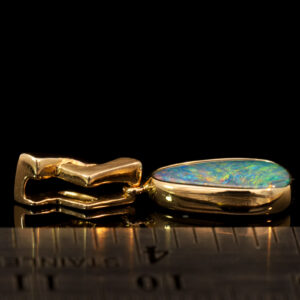 Yellow Gold Blue Green Yellow Orange Australian Doublet Opal Pendant Necklace