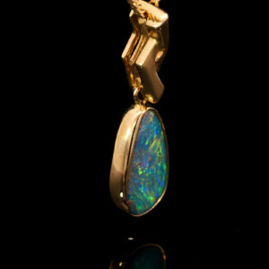 Yellow Gold Blue Green Yellow Orange Australian Doublet Opal Pendant Necklace