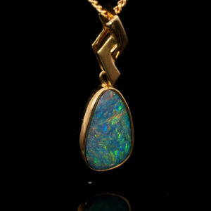 Yellow Gold Blue Green Yellow Orange Australian Doublet Opal Pendant Necklace