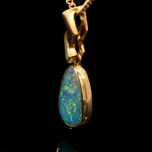 Yellow Gold Blue Green Yellow Orange Australian Doublet Opal Pendant Necklace