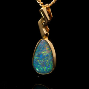 Yellow Gold Blue Green Yellow Orange Australian Doublet Opal Pendant Necklace