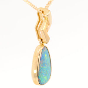 Yellow Gold Blue Green Yellow Orange Australian Doublet Opal Pendant Necklace