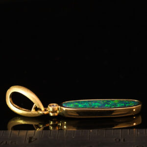 Yellow Gold Blue Green Yellow Orange Australian Doublet Opal and Diamond Pendant Necklace