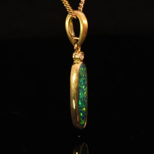 Yellow Gold Blue Green Yellow Orange Australian Doublet Opal and Diamond Pendant Necklace