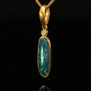 Yellow Gold Blue Green Yellow Orange Australian Doublet Opal and Diamond Pendant Necklace