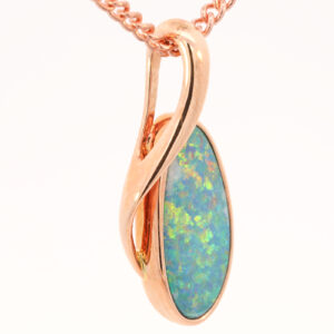 Rose Gold Blue Green Yellow Orange Australian Doublet Opal Pendant Necklace